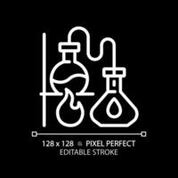 Distillation white linear icon for dark theme. Chemistry lab. Chemical experiment. Separation process. Thin line illustration. Isolated symbol for night mode. Editable stroke. Pixel perfect vector