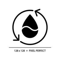 Reusing water black glyph icon. Water management. Reclaimed water. Circular economy. Renewable resource. Silhouette symbol on white space. Solid pictogram. Isolated illustration. Pixel perfect vector