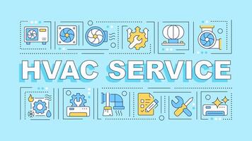 HVAC maintenance turquoise word concept. Commercial services. Typography banner. Flat design. Illustration with title text, editable line icons. Ready to use vector