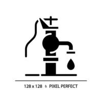 Well pump black glyph icon. Groundwater extraction. Hydraulic pump. Drinking water access. Fresh water. Silhouette symbol on white space. Solid pictogram. Isolated illustration. Pixel perfect vector