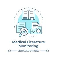 Medical literature monitoring soft blue concept icon. Regulatory compliance, industry standard. Round shape line illustration. Abstract idea. Graphic design. Easy to use in infographic, article vector