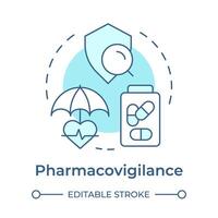 Pharmacovigilance soft blue concept icon. Patient support services. Clinical study, scientific literature. Round shape line illustration. Abstract idea. Graphic design. Easy to use in infographic vector