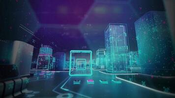 urban technology animation with green neon color video