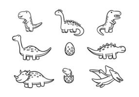 set dinosaur doodle line art illustration cartoon for kids education vector