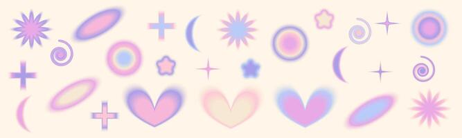 Gradient Y2k shape blur set. Flower, star, planet blurry aesthetic y2k. pastel form illustration. Aura gradient shape vector