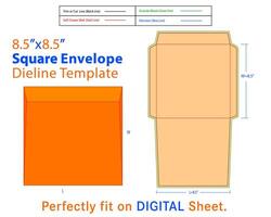 Square Envelope W 8.5, L 8.5 Inches Dieline Template vector
