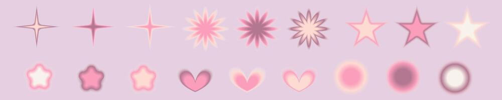 Gradient Y2k shape blur set. Flower, star, planet blurry aesthetic y2k. pastel form illustration. Aura gradient shape vector