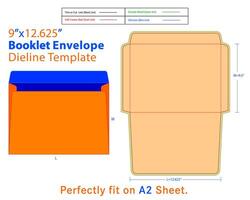 Booklet Envelope W 9.5, L 12.625 Inches Dieline Template vector