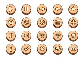 Game Wood Button Icon Element Set vector