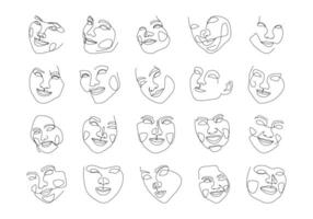Monoline Face Art Element Set vector