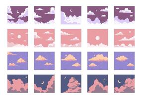 Cloudy Sky Illustration Background Set vector