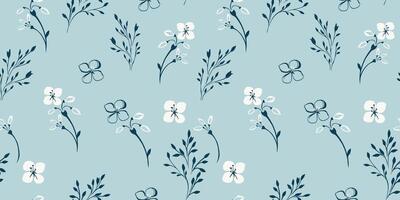 Minty seamless pattern with shapes branches and small ditsy flowers. hand drawn sketch. Abstract simple pastel printing with tiny floral stems. Template for designs, textile, fabric vector