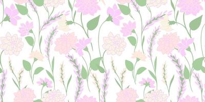 Pastel abstract artistic meadow flowers seamless pattern. Gently creative wild floral stems printing. Summer or spring blooming plants background. hand drawn sketch. Template for designs vector