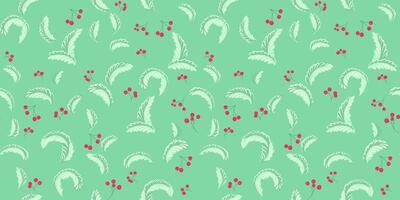 Monochrome green creative pattern of stylized forms leaves monogram and abstract tiny branches berries. Seamless minimalist spring background. hand drawn. Collage designs for printing vector