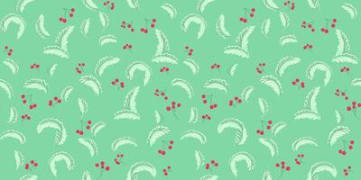 Monochrome green creative pattern of stylized forms leaves monogram and abstract tiny branches berries. Seamless minimalist spring background. hand drawn. Collage designs for printing vector