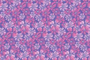 Abstract artistic shapes pink ditsy flowers seamless pattern on a violet background. Brush floral texture printing. hand drawn sketch. Template for designs, children textiles, fabric vector