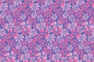 Abstract artistic shapes pink ditsy flowers seamless pattern on a violet background. Brush floral texture printing. hand drawn sketch. Template for designs, children textiles, fabric vector