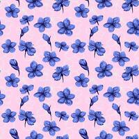 Abstract artistic blue flowers and buds seamless pattern on a pink background. hand drawn illustration. Colorful blossoms wild floral printing. Template for designs, textiles, fabric vector