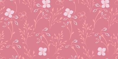 Pastel pink seamless pattern with abstract tiny floral stems. hand drawn sketch. Minimalist simple ditsy flowers, leaves, buds patterned. Template for designs, textile, paper, cover, fabric vector