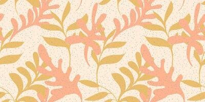 Creative minimalist shapes large branches leaves with tiny dots, drops, spots seamless pattern. hand drawn sketch. Abstract summer simple yellow printing. Collage template for designs vector