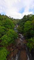 fpv volo al di sopra di fiume e cascate nel il lussureggiante giungla nel Tailandia video