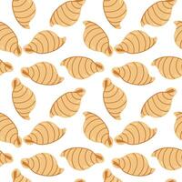 Italian pasta pattern. Three-dimensional shells Conchiglie. Kitchen themes for decoration on culinary themes inspired by Italian cuisine. Homogeneous texture of flour pasta. Amazing texture on a white vector