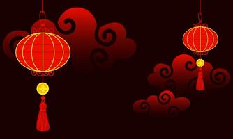 Chinese red paper lanterns hang in a row against a dark cloud background at night, reminding of cultural richness and festive atmosphere. Festive themes, cultural presentations. Moon Festival vector