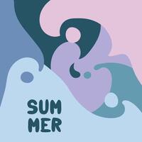 Summer background in the colors of the sea wave. Bright, geometric, grainy vintage style spots in the form of waves. Delicate shades of an abstract background with an inscription Printing summer theme vector