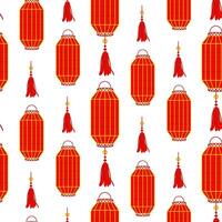 Pattern is a Chinese red paper lantern with tassels, reminiscent of cultural wealth and a festive atmosphere. A festive festival. An elongated rectangle with coins. The Moon Festival. illustration vector