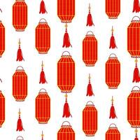 Pattern is a Chinese red paper lantern with tassels, reminiscent of cultural wealth and a festive atmosphere. A festive festival. An elongated rectangle with coins. The Moon Festival. illustration vector