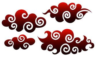 Red gradient Asian clouds in a traditional Asian style. Bright clouds are isolated on a white background. Cloudy clouds. Traditional Asian natural motifs. Individual elements vector