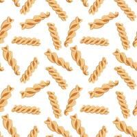 Pattern spiral of pasta, which is ideal for decoration on culinary themes inspired by Italian cuisine. Seamless texture of several variants of Italian types of flour pasta. Objects on a white vector