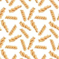 Pattern spiral of pasta, which is ideal for decoration on culinary themes inspired by Italian cuisine. Seamless texture of several variants of Italian types of flour pasta. Objects on a white vector
