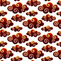 A pattern of red gradient Chinese clouds with a golden outline in a traditional Asian style. Bright clouds on a white background. Repetition of traditional Asian materials. Natural motifs vector