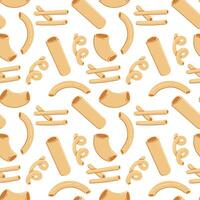 Pattern of different types of pasta. Sticks are hollow, which is ideal for decoration on culinary themes inspired by Italian cuisine. Seamless texture of several variants of Italian types flour pasta vector
