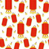 Pattern is a Chinese red paper lantern with gold coins, reminiscent of cultural wealth and a festive atmosphere. A festive festival. An elongated rectangle with coins. The Moon Festival. illustration vector