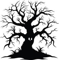 Halloween tree silhouette with scary face illustration vector