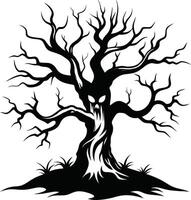 Halloween tree silhouette with scary face illustration vector