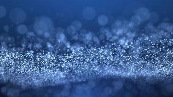 abstract luxe licht blauw achtergrond gemaakt van vliegend en glimmend deeltjes. vliegend helder stippen, bokeh met stof. naadloos lus video