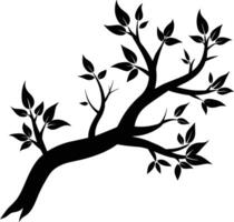 A black and white silhouette of a tree branch with leaves vector