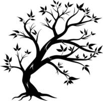 A black and white silhouette of a tree branch with leaves vector