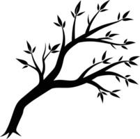 A black and white silhouette of a tree branch with leaves vector