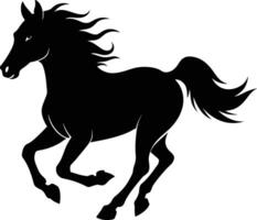 Black silhouette of a horse running with a long tail vector