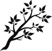 A black and white silhouette of a tree branch with leaves vector