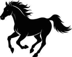 Black silhouette of a horse running with a long tail vector