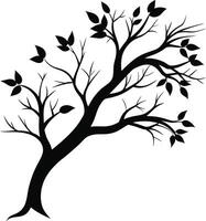 A black and white silhouette of a tree branch with leaves vector