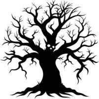 Halloween tree silhouette with scary face illustration vector