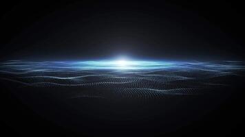 Abstract glowing wave from particles and dots moves on a blue background, big data visualization, futuristic and digital background, 3D, 4K, seamless loop video