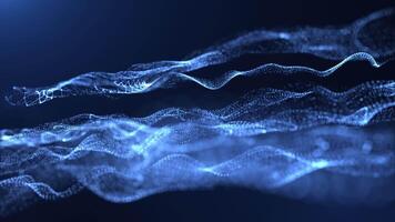Abstract glowing wave from particles and dots moves on a blue background, big data visualization, futuristic and digital background, 3D, 4K, seamless loop video