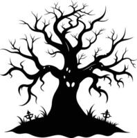 Halloween tree silhouette with scary face illustration vector